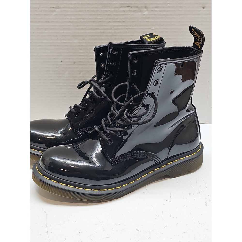 Dr. Martens Lace Up Patent Leather Combat Boots Women's Size 11 Black
